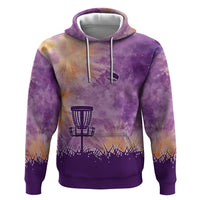 Custom Disc Golf Zip Hoodie with Purple Sunset Tie Dye Basket and Player Silhouette - Wonder Print Shop