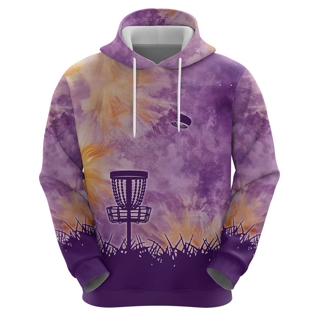 Custom Disc Golf Zip Hoodie with Purple Sunset Tie Dye Basket and Player Silhouette - Wonder Print Shop