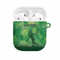 Custom Disc Golf AirPods Case with Green Tie Dye Basket and Player Silhouette - Wonder Print Shop