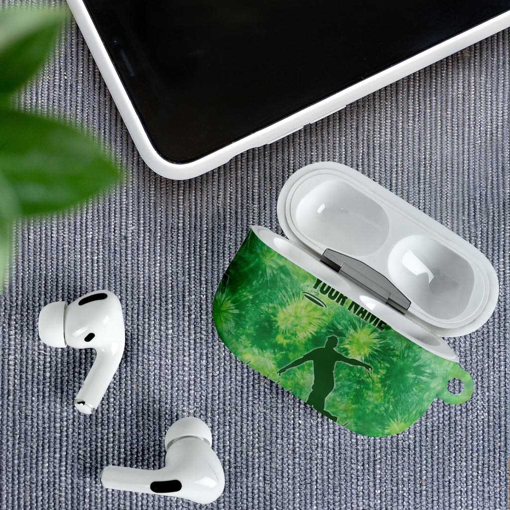 Custom Disc Golf AirPods Case with Green Tie Dye Basket and Player Silhouette - Wonder Print Shop