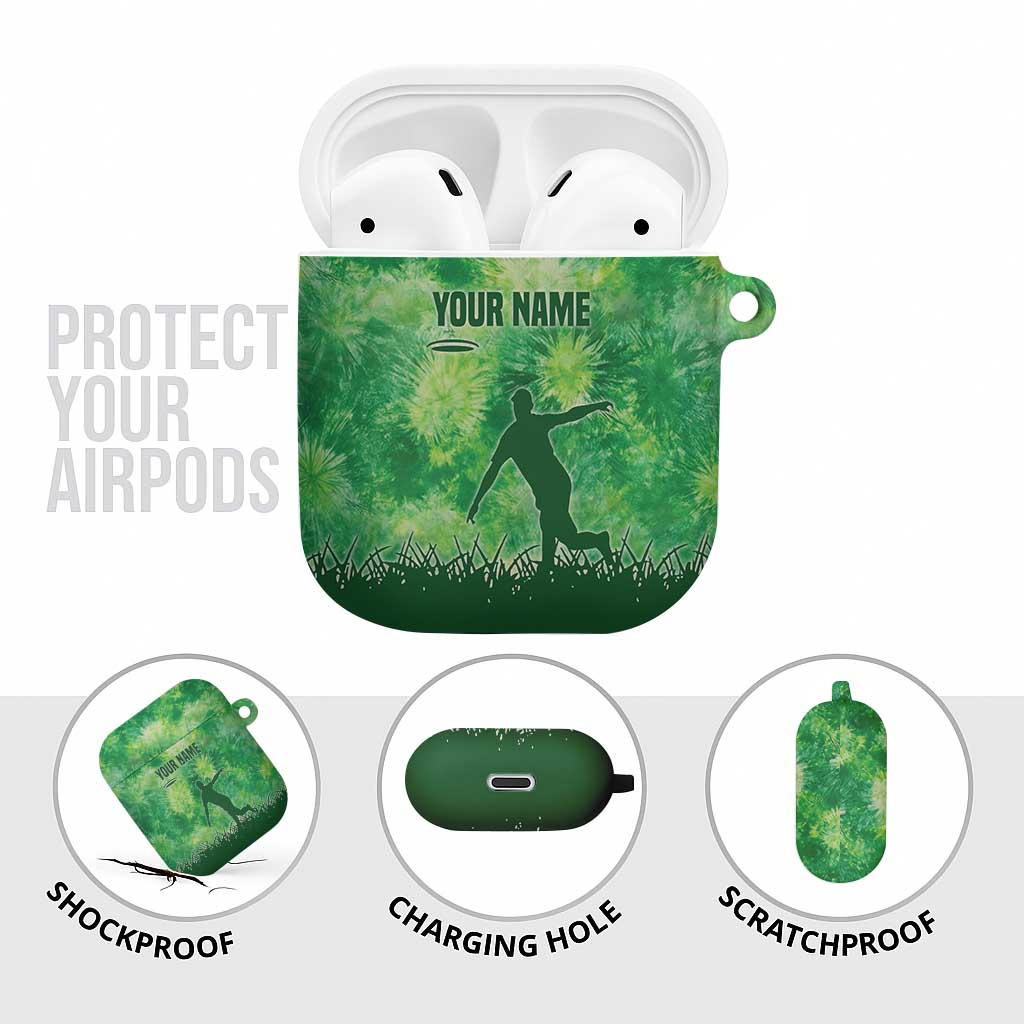 Custom Disc Golf AirPods Case with Green Tie Dye Basket and Player Silhouette - Wonder Print Shop