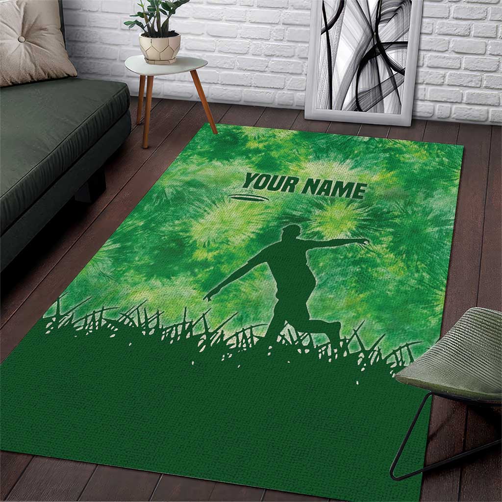 Custom Disc Golf Area Rug with Green Tie Dye Basket and Player Silhouette - Wonder Print Shop