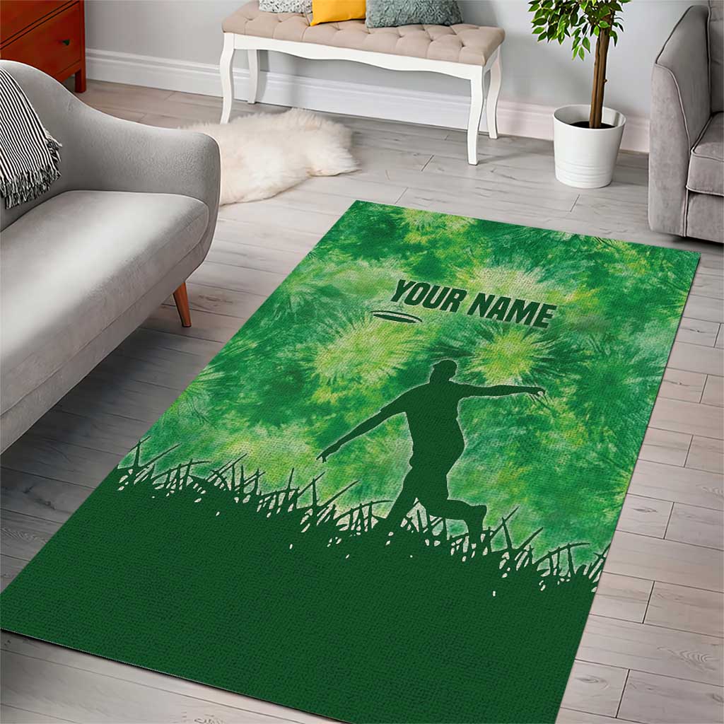 Custom Disc Golf Area Rug with Green Tie Dye Basket and Player Silhouette - Wonder Print Shop