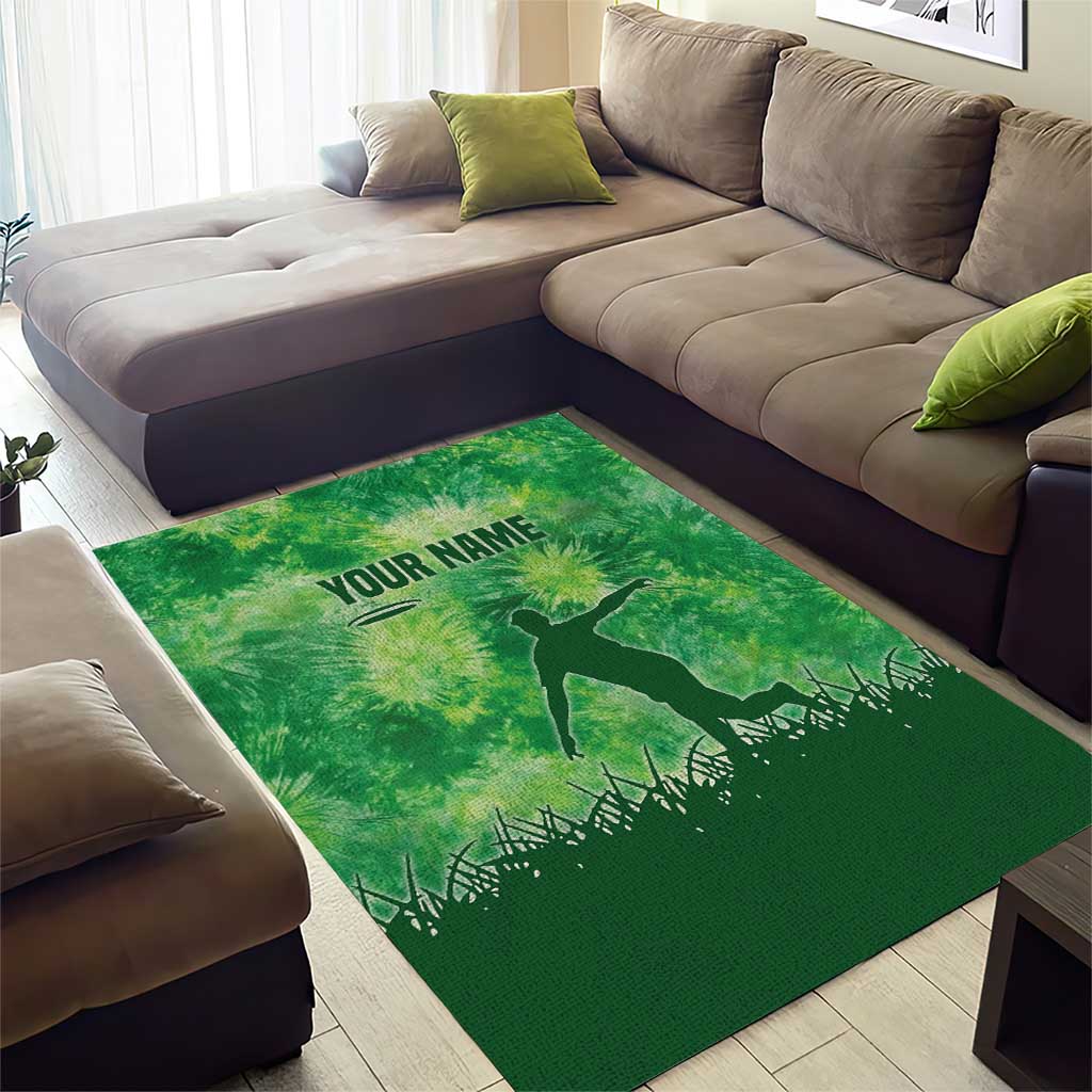 Custom Disc Golf Area Rug with Green Tie Dye Basket and Player Silhouette - Wonder Print Shop
