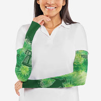 Custom Disc Golf Arm Sleeves with Green Tie Dye Basket and Player Silhouette - Wonder Print Shop
