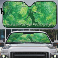 Custom Disc Golf Auto Sun Shade with Green Tie Dye Basket and Player Silhouette - Wonder Print Shop