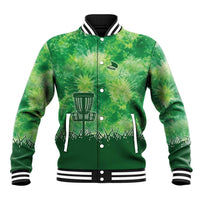 Custom Disc Golf Baseball Jacket with Green Tie Dye Basket and Player Silhouette - Wonder Print Shop
