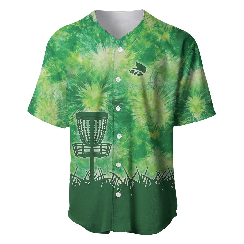 Custom Disc Golf Baseball Jersey with Green Tie Dye Basket and Player Silhouette - Wonder Print Shop