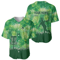 Custom Disc Golf Baseball Jersey with Green Tie Dye Basket and Player Silhouette - Wonder Print Shop