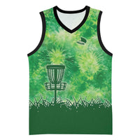 Custom Disc Golf Basketball Jersey with Green Tie Dye Basket and Player Silhouette - Wonder Print Shop