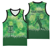 Custom Disc Golf Basketball Jersey with Green Tie Dye Basket and Player Silhouette - Wonder Print Shop