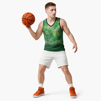 Custom Disc Golf Basketball Jersey with Green Tie Dye Basket and Player Silhouette - Wonder Print Shop