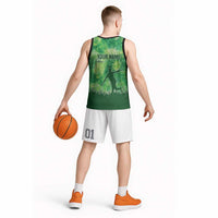 Custom Disc Golf Basketball Jersey with Green Tie Dye Basket and Player Silhouette - Wonder Print Shop