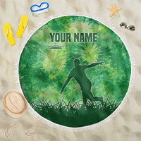 Custom Disc Golf Beach Blanket with Green Tie Dye Basket and Player Silhouette - Wonder Print Shop