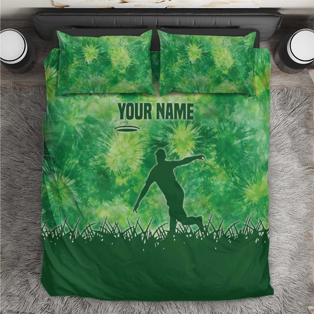 Custom Disc Golf Bedding Set with Green Tie Dye Basket and Player Silhouette - Wonder Print Shop