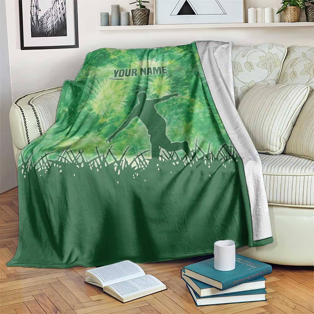 Custom Disc Golf Blanket with Green Tie Dye Basket and Player Silhouette - Wonder Print Shop