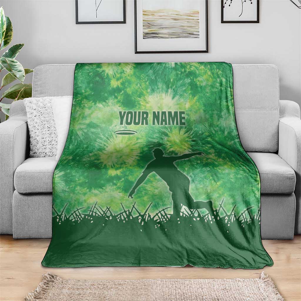 Custom Disc Golf Blanket with Green Tie Dye Basket and Player Silhouette - Wonder Print Shop