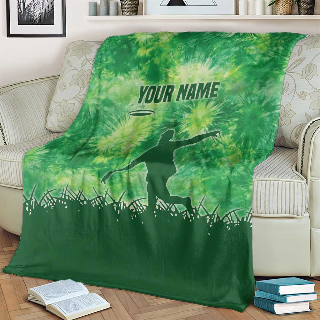 Custom Disc Golf Blanket with Green Tie Dye Basket and Player Silhouette - Wonder Print Shop