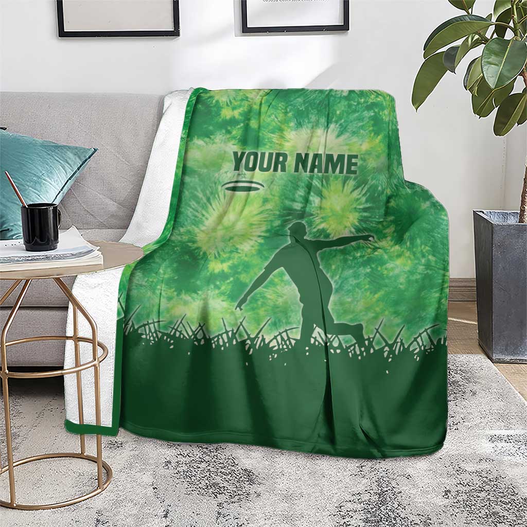 Custom Disc Golf Blanket with Green Tie Dye Basket and Player Silhouette - Wonder Print Shop
