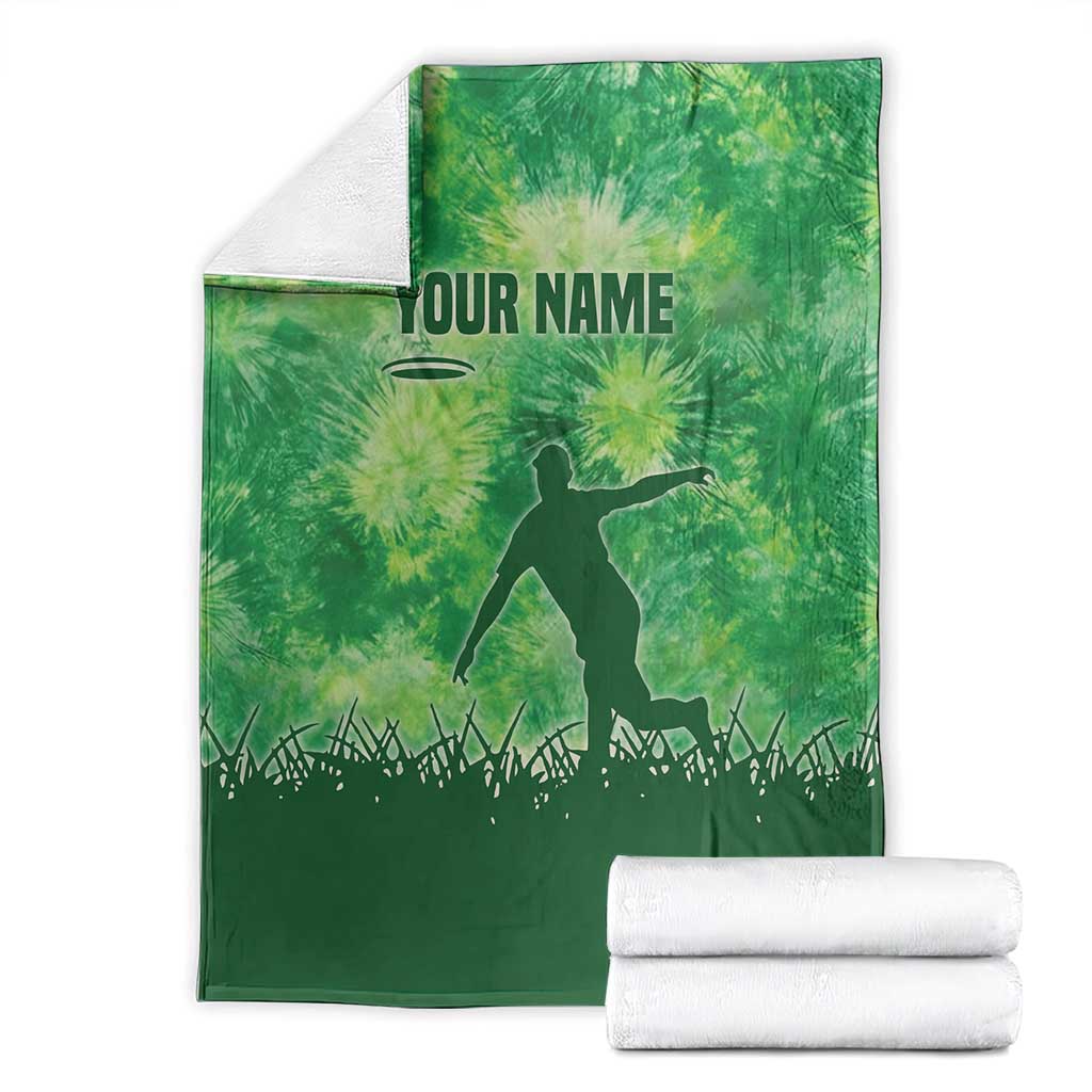 Custom Disc Golf Blanket with Green Tie Dye Basket and Player Silhouette - Wonder Print Shop