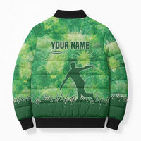 Custom Disc Golf Bomber Puffer Jacket with Green Tie Dye Basket and Player Silhouette - Wonder Print Shop