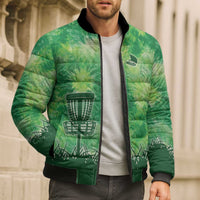 Custom Disc Golf Bomber Puffer Jacket with Green Tie Dye Basket and Player Silhouette - Wonder Print Shop