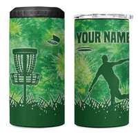 Custom Disc Golf 4 in 1 Can Cooler Tumbler with Green Tie Dye Basket and Player Silhouette - Wonder Print Shop