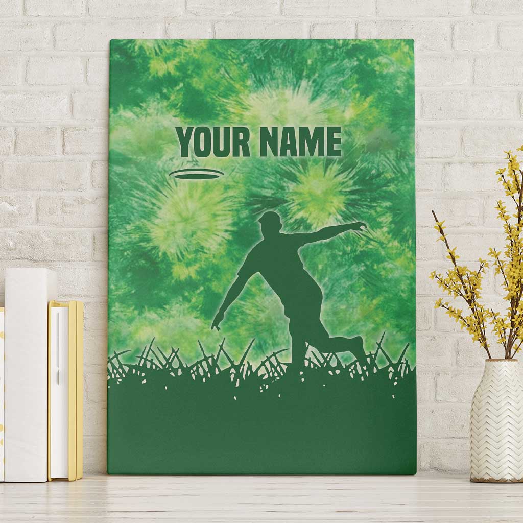 Custom Disc Golf Canvas Wall Art with Green Tie Dye Basket and Player Silhouette - Wonder Print Shop