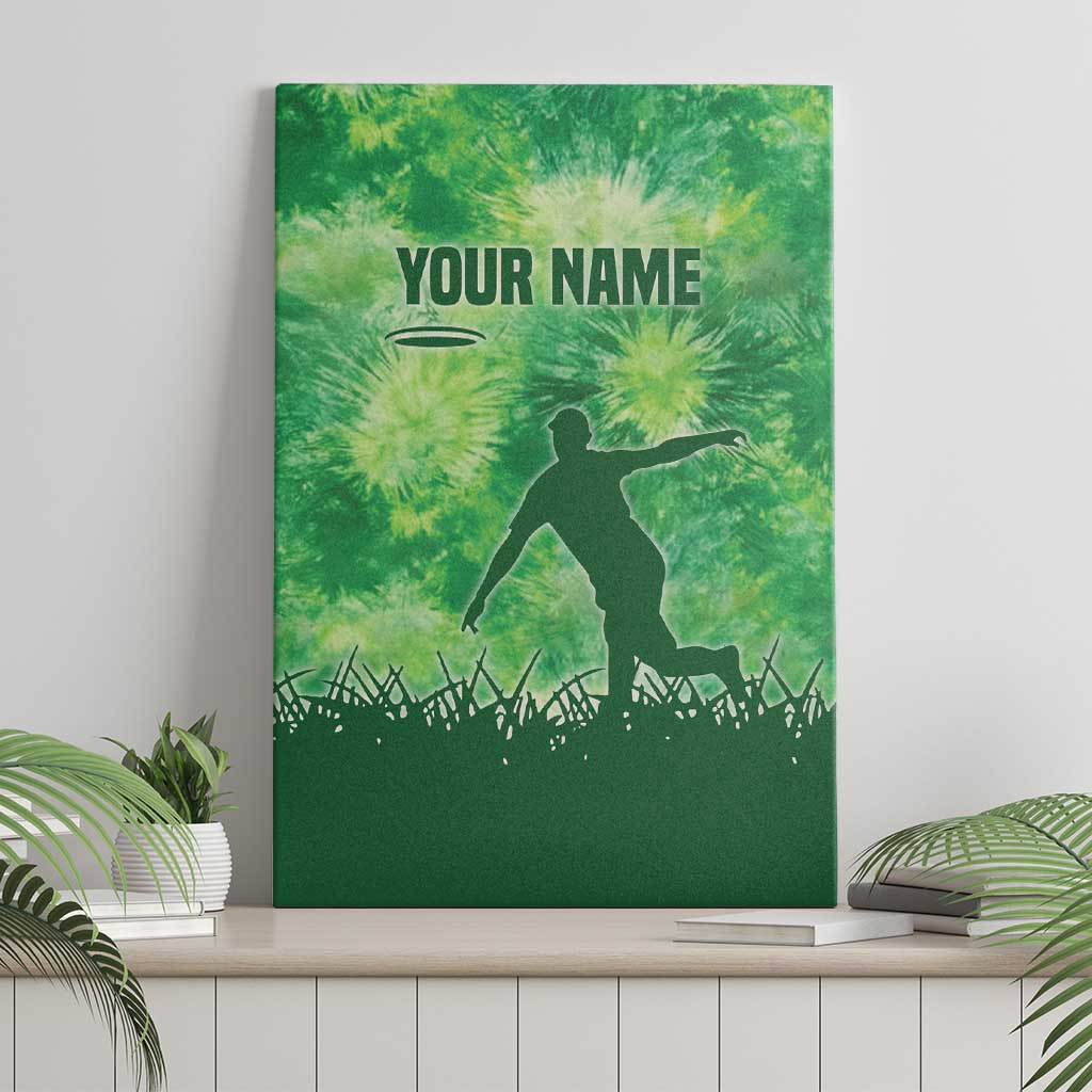 Custom Disc Golf Canvas Wall Art with Green Tie Dye Basket and Player Silhouette - Wonder Print Shop