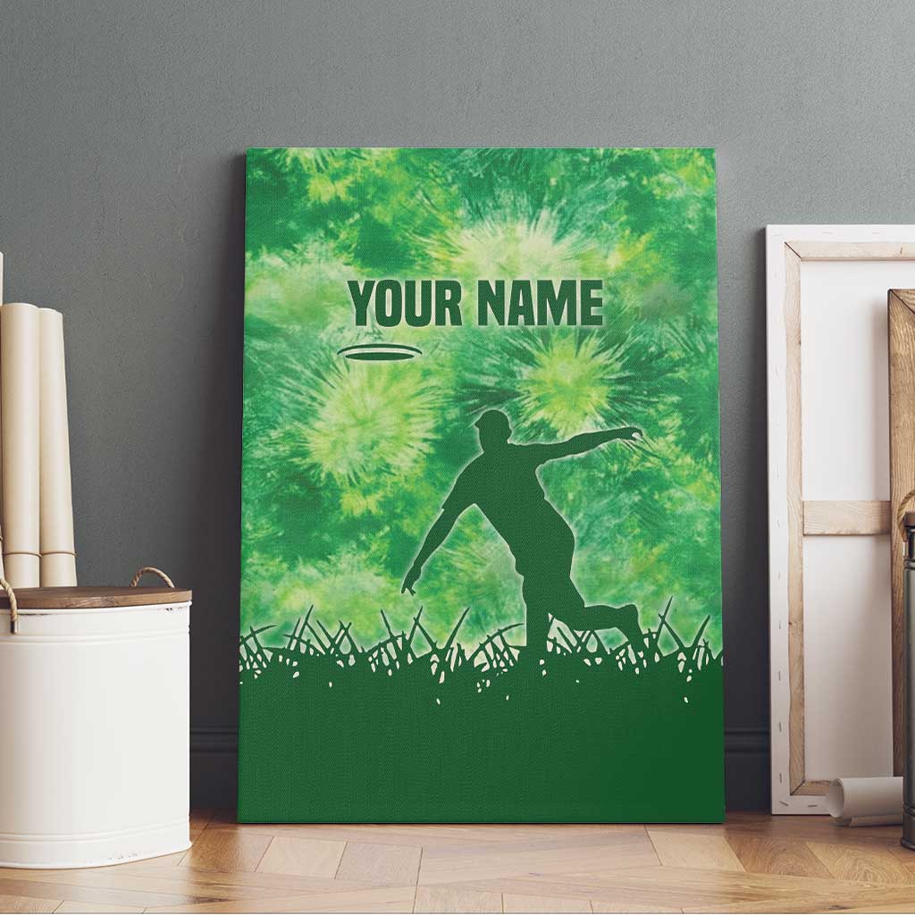 Custom Disc Golf Canvas Wall Art with Green Tie Dye Basket and Player Silhouette - Wonder Print Shop