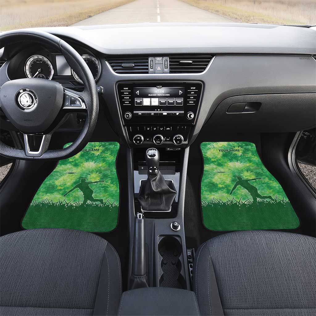 Custom Disc Golf Car Mats with Green Tie Dye Basket and Player Silhouette - Wonder Print Shop