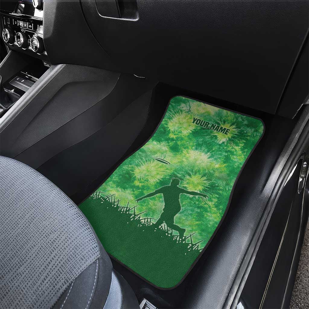 Custom Disc Golf Car Mats with Green Tie Dye Basket and Player Silhouette - Wonder Print Shop