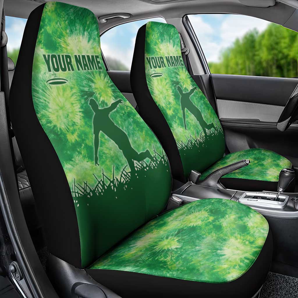 Custom Disc Golf Car Seat Cover with Green Tie Dye Basket and Player Silhouette - Wonder Print Shop