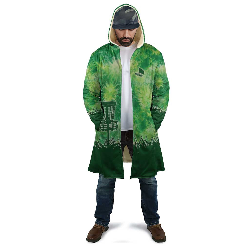 Custom Disc Golf Cloak with Green Tie Dye Basket and Player Silhouette - Wonder Print Shop