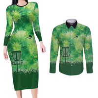 Custom Disc Golf Couples Matching Long Sleeve Bodycon Dress and Long Sleeve Button Shirt with Green Tie Dye Basket and Player Silhouette - Wonder Print Shop