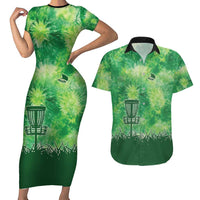 Custom Disc Golf Couples Matching Short Sleeve Bodycon Dress and Hawaiian Shirt with Green Tie Dye Basket and Player Silhouette - Wonder Print Shop