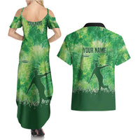 Custom Disc Golf Couples Matching Summer Maxi Dress and Hawaiian Shirt with Green Tie Dye Basket and Player Silhouette - Wonder Print Shop