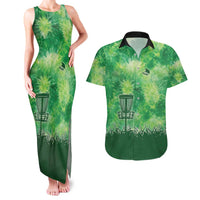 Custom Disc Golf Couples Matching Tank Maxi Dress and Hawaiian Shirt with Green Tie Dye Basket and Player Silhouette - Wonder Print Shop