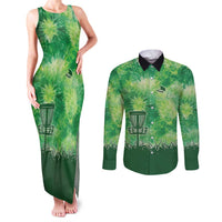 Custom Disc Golf Couples Matching Tank Maxi Dress and Long Sleeve Button Shirt with Green Tie Dye Basket and Player Silhouette - Wonder Print Shop