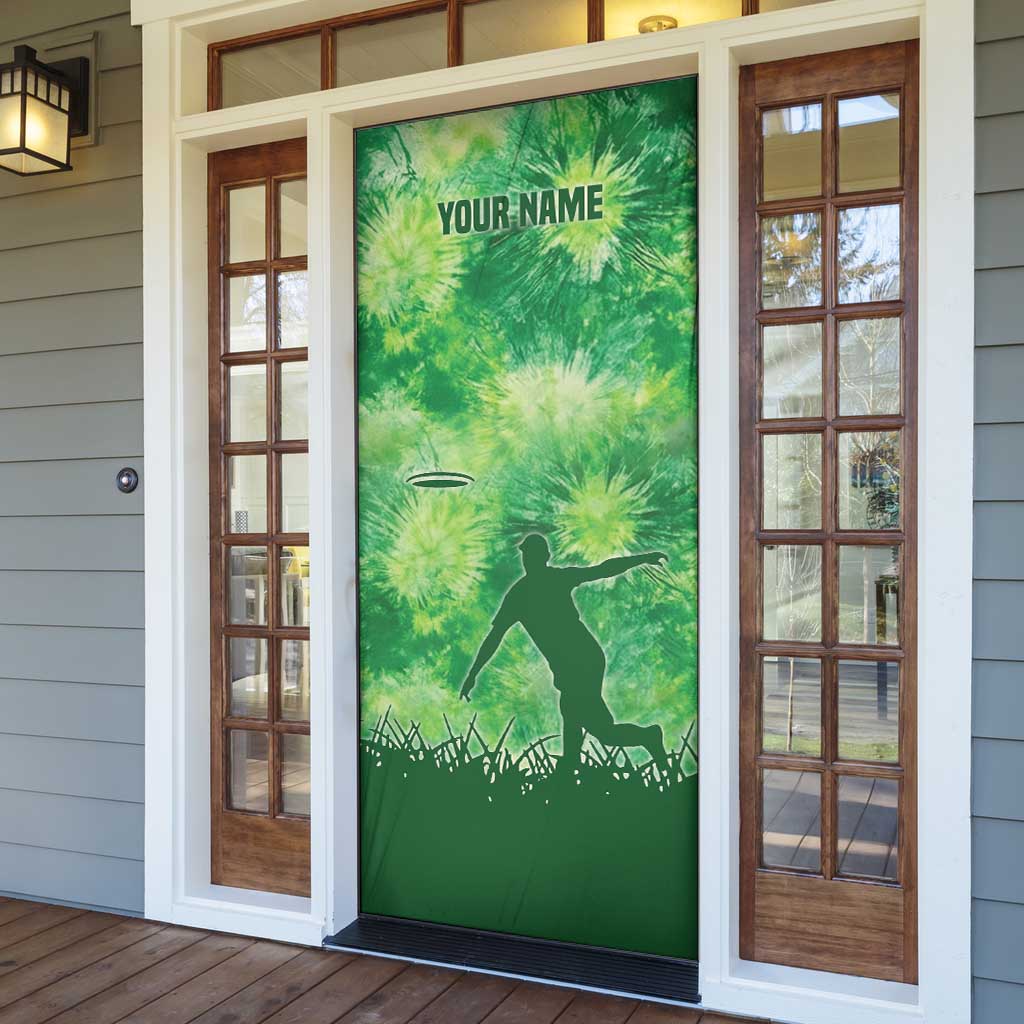 Custom Disc Golf Door Cover with Green Tie Dye Basket and Player Silhouette - Wonder Print Shop