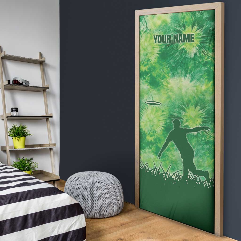 Custom Disc Golf Door Cover with Green Tie Dye Basket and Player Silhouette - Wonder Print Shop