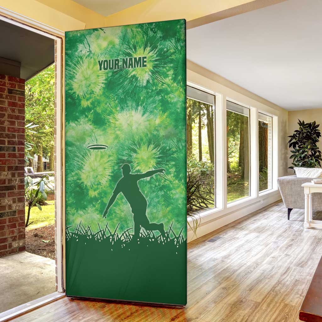 Custom Disc Golf Door Cover with Green Tie Dye Basket and Player Silhouette - Wonder Print Shop