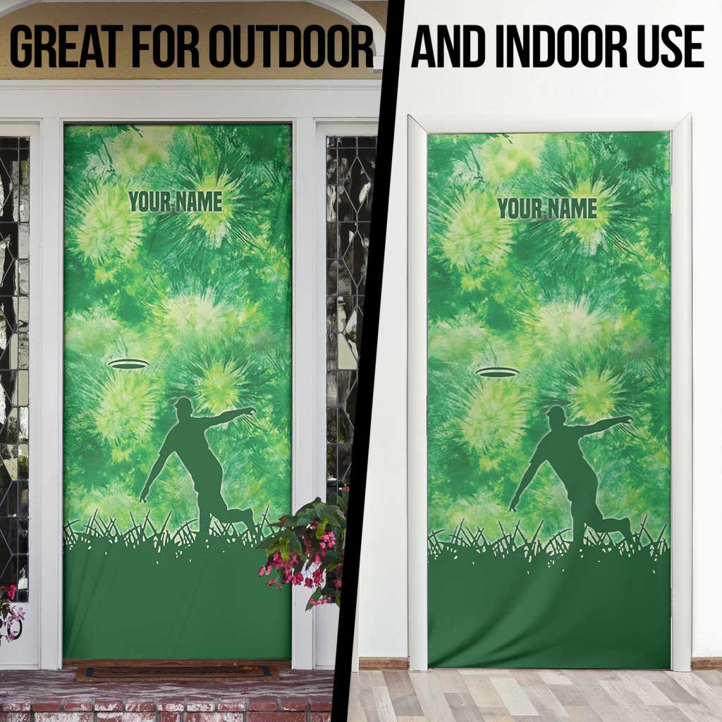 Custom Disc Golf Door Cover with Green Tie Dye Basket and Player Silhouette - Wonder Print Shop
