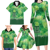 Custom Disc Golf Family Matching Long Sleeve Bodycon Dress and Hawaiian Shirt with Green Tie Dye Basket and Player Silhouette - Wonder Print Shop