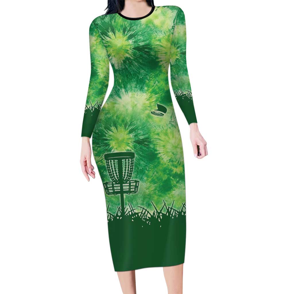 Custom Disc Golf Family Matching Long Sleeve Bodycon Dress and Hawaiian Shirt with Green Tie Dye Basket and Player Silhouette - Wonder Print Shop