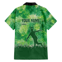 Custom Disc Golf Family Matching Off The Shoulder Long Sleeve Dress and Hawaiian Shirt with Green Tie Dye Basket and Player Silhouette - Wonder Print Shop