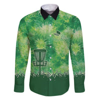 Custom Disc Golf Family Matching Off The Shoulder Long Sleeve Dress and Hawaiian Shirt with Green Tie Dye Basket and Player Silhouette - Wonder Print Shop