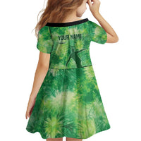 Custom Disc Golf Family Matching Off Shoulder Maxi Dress and Hawaiian Shirt with Green Tie Dye Basket and Player Silhouette - Wonder Print Shop