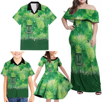 Custom Disc Golf Family Matching Off Shoulder Maxi Dress and Hawaiian Shirt with Green Tie Dye Basket and Player Silhouette - Wonder Print Shop