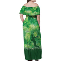 Custom Disc Golf Family Matching Off Shoulder Maxi Dress and Hawaiian Shirt with Green Tie Dye Basket and Player Silhouette - Wonder Print Shop